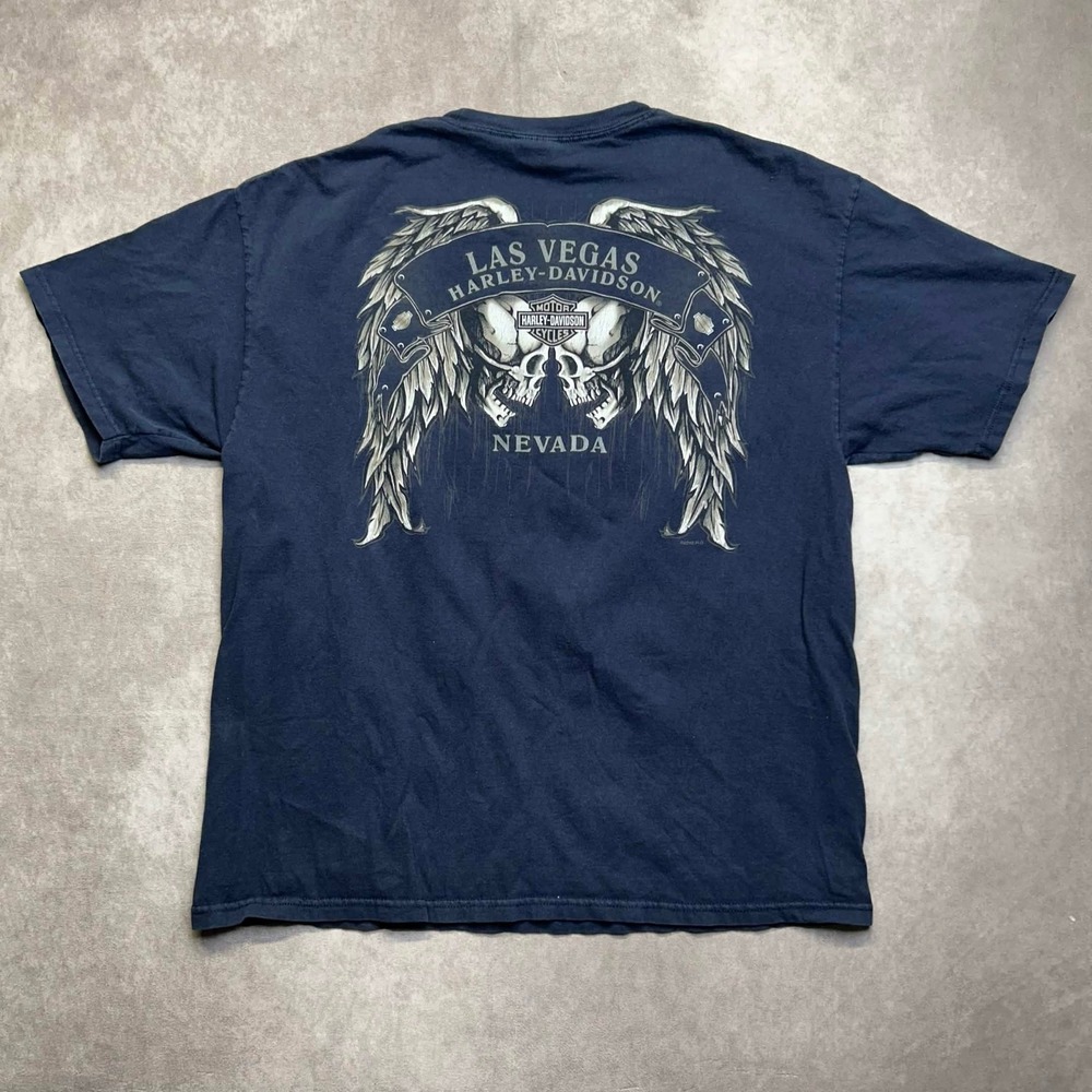 Harley Davidson Las Vegas Nevada Skull Wings Graphic T-Shirt Navy XL